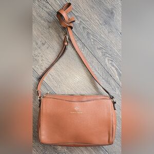 Preppy Chic Nanette Lepore Brown Pebbled Faux Leather Crossbody – Cream Lining